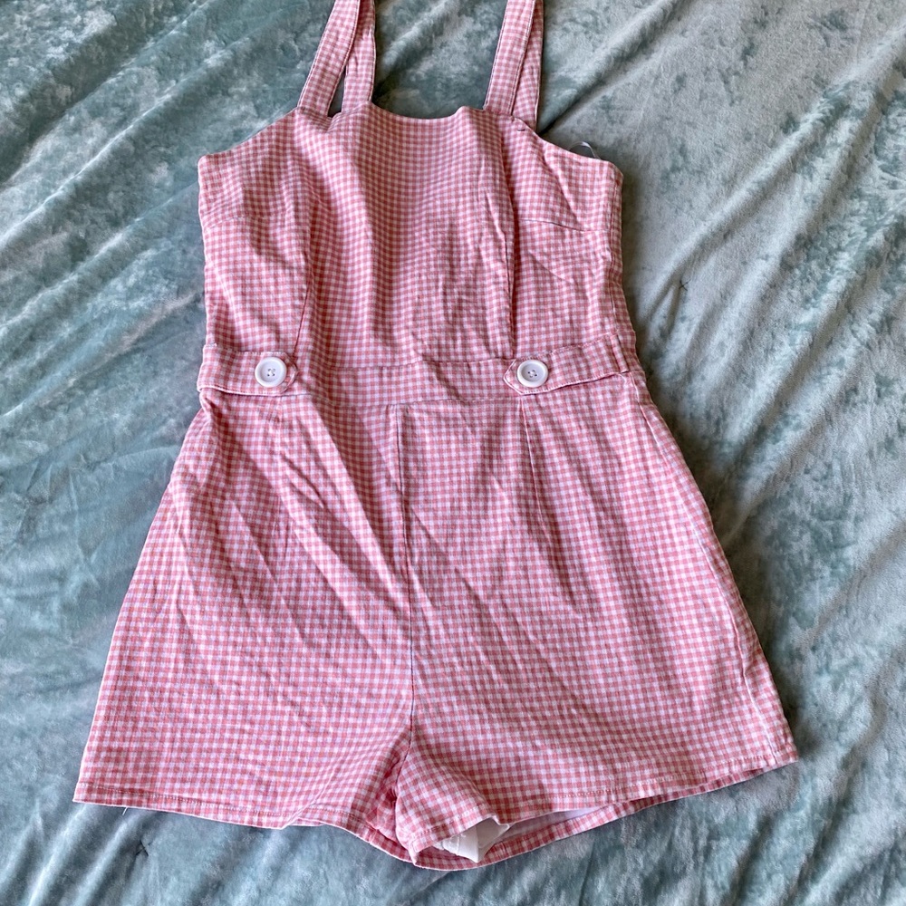 Pink and white vintage style play suit